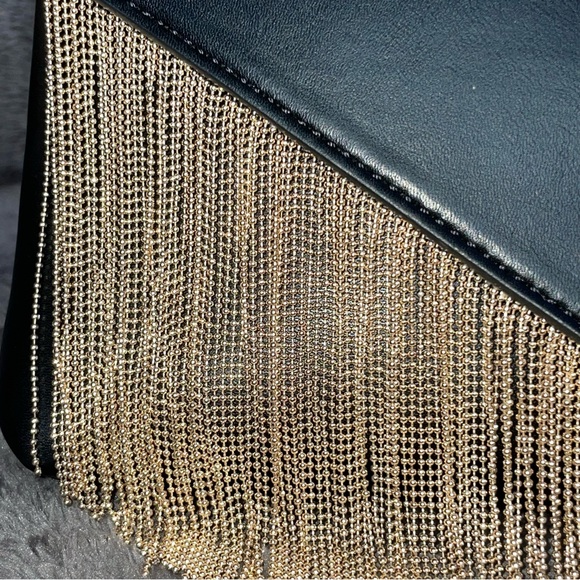 Express Gold Fringe Faux Leather Clutch Bag - Picture 4 of 12